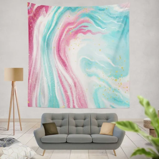 Pink Blue Marble Effects Wall Tapestry