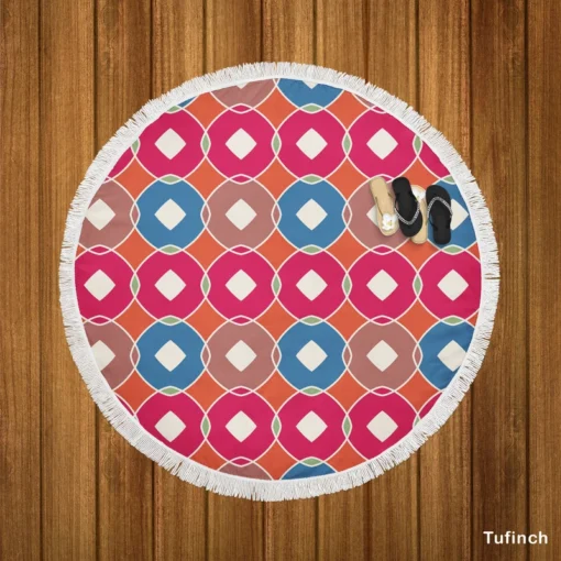 Pink Blue Purple Geometric Round Beach Towel