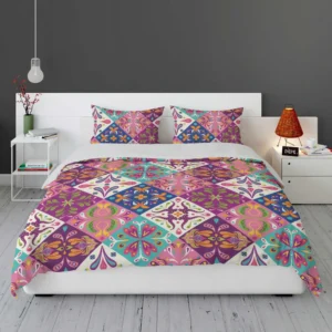 Pink Blue Purple White Mexican Talavera Bedding Set 1