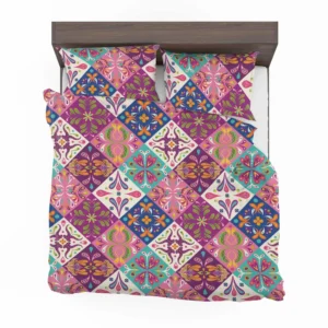 Pink Blue Purple White Mexican Talavera Bedding Set 2