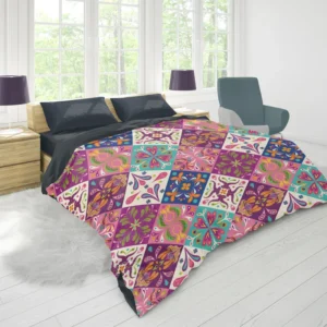 Pink Blue Purple White Mexican Talavera Duvet Cover 1