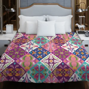 Pink Blue Purple White Mexican Talavera Duvet Cover