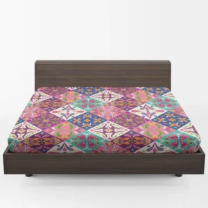 Pink Blue Purple White Mexican Talavera Fitted Sheet 1