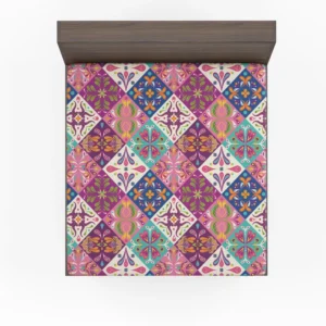 Pink Blue Purple White Mexican Talavera Fitted Sheet