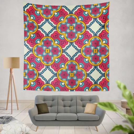 Pink Floral Batik Wall Tapestry