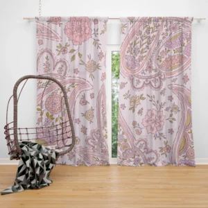 Pink Floral Paisley Design Curtain