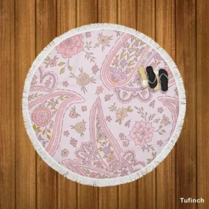 Pink Floral Paisley Design Round Beach Towel