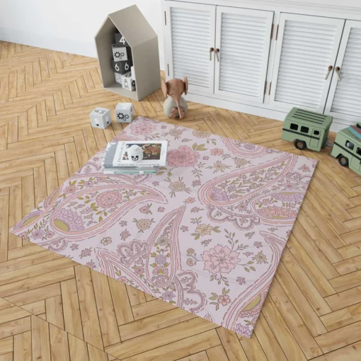 Pink Floral Paisley Design Rug 1