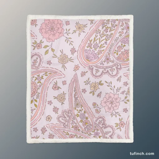 Pink Floral Paisley Design Sherpa Fleece Blanket 1