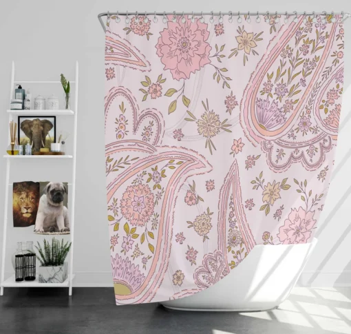 Pink Floral Paisley Design Shower Curtain