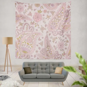 Pink Floral Paisley Design Wall Tapestry