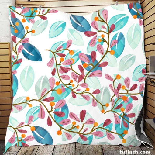 Pink Floral Vines Pattern Quilt Blanket