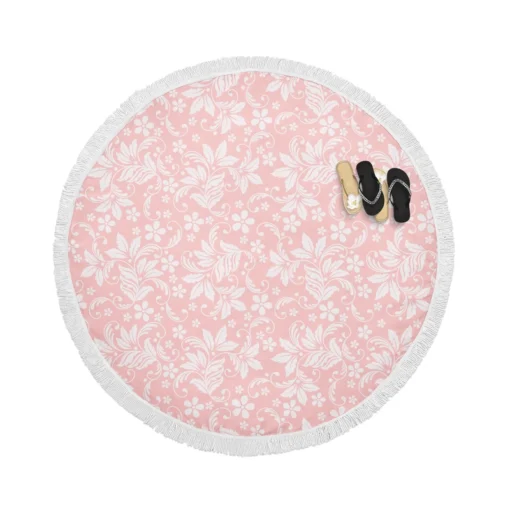 Pink Flower Seamless Pattern Round Beach Towel