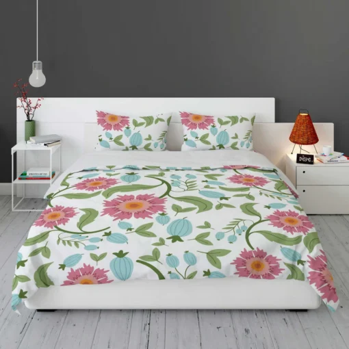 Pink Gaillardia Flowers Spring Pattern Bedding Set 1