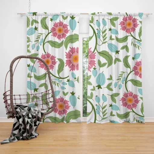 Pink Gaillardia Flowers Spring Pattern Curtain