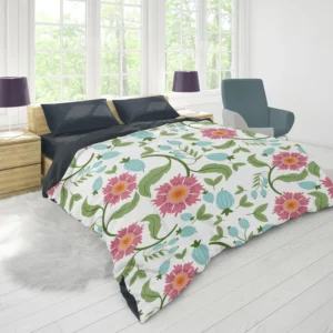 Pink Gaillardia Flowers Spring Pattern Duvet Cover 1