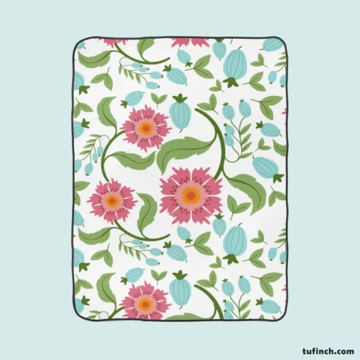 Pink Gaillardia Flowers Spring Pattern Fleece Blanket 1