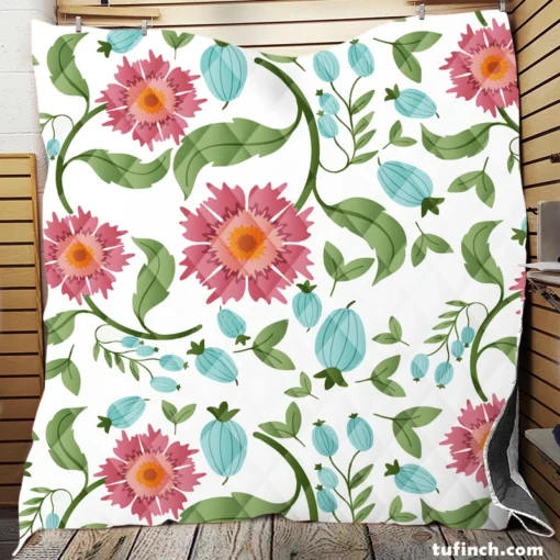 Pink Gaillardia Flowers Spring Pattern Quilt Blanket