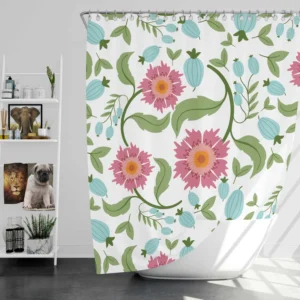 Pink Gaillardia Flowers Spring Pattern Shower Curtain