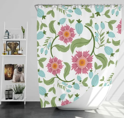 Pink Gaillardia Flowers Spring Pattern Shower Curtain