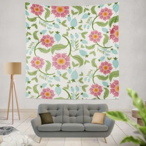 Pink Gaillardia Flowers Spring Pattern Wall Tapestry