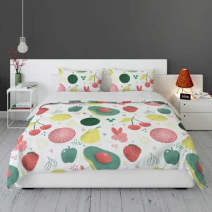 Pink Guava Pattern with Green Leaves Bedding Set 2