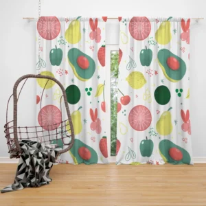 Pink Guava Pattern with Green Leaves Curtain