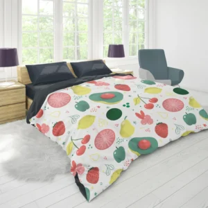 Pink Guava Pattern with Green Leaves Duvet Cover 1