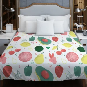 Pink Guava Pattern with Green Leaves Duvet Cover