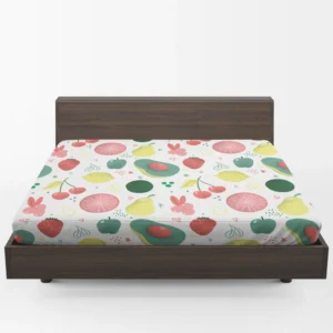 Pink Guava Pattern with Green Leaves Fitted Sheet 1