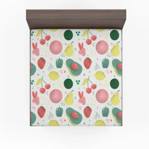 Pink Guava Pattern with Green Leaves Fitted Sheet