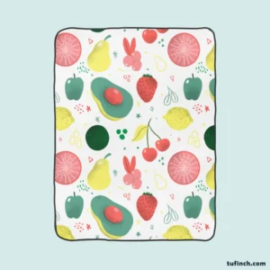 Pink Guava Pattern with Green Leaves Fleece Blanket 1