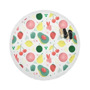 Pink Guava Pattern with Green Leaves Round Beach Towel