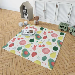 Pink Guava Pattern with Green Leaves Rug 1