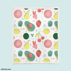 Pink Guava Pattern with Green Leaves Sherpa Fleece Blanket 1