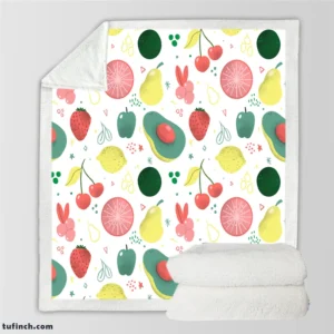 Pink Guava Pattern with Green Leaves Sherpa Fleece Blanket