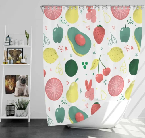 Pink Guava Pattern with Green Leaves Shower Curtain