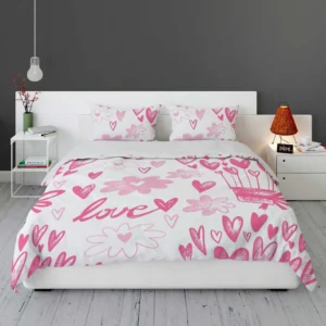 Pink Heart Balloons Love Text Bedding Set 1