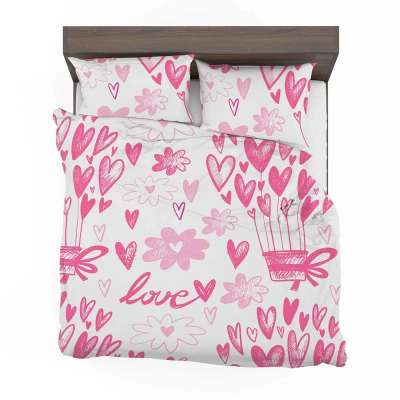 Pink Heart Balloons Love Text Bedding Set 2