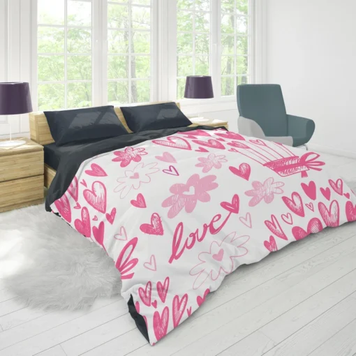 Pink Heart Balloons Love Text Duvet Cover 1