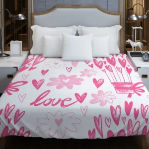 Pink Heart Balloons Love Text Duvet Cover