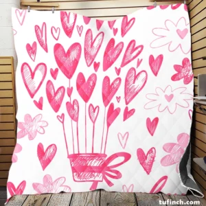 Pink Heart Balloons Love Text Quilt Blanket