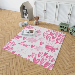 Pink Heart Balloons Love Text Rug 1