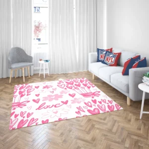 Pink Heart Balloons Love Text Rug 2