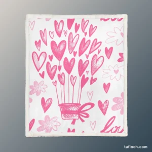 Pink Heart Balloons Love Text Sherpa Fleece Blanket 1