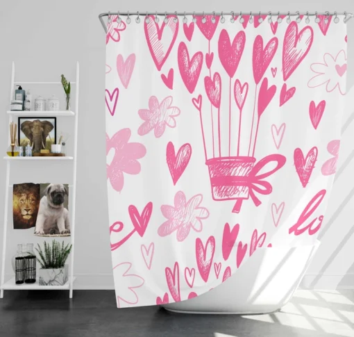 Pink Heart Balloons Love Text Shower Curtain