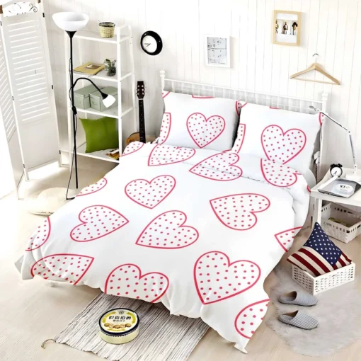 Pink Love Hearts Polka Dots Bedding Set