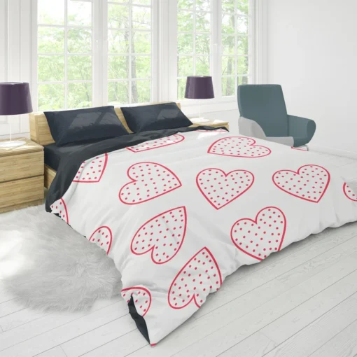 Pink Love Hearts Polka Dots Duvet Cover 1