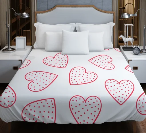 Pink Love Hearts Polka Dots Duvet Cover