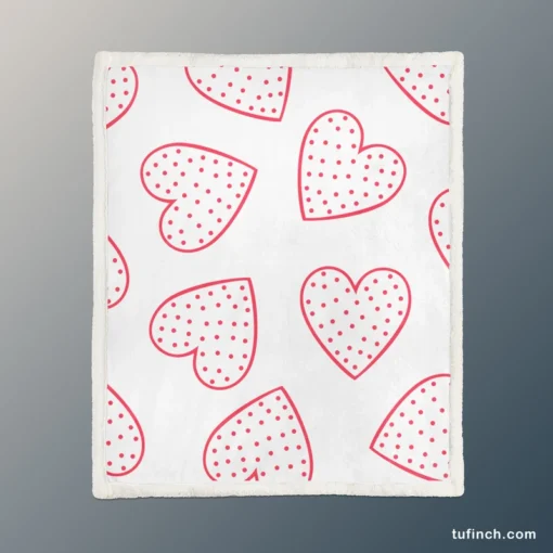 Pink Love Hearts Polka Dots Sherpa Fleece Blanket 1